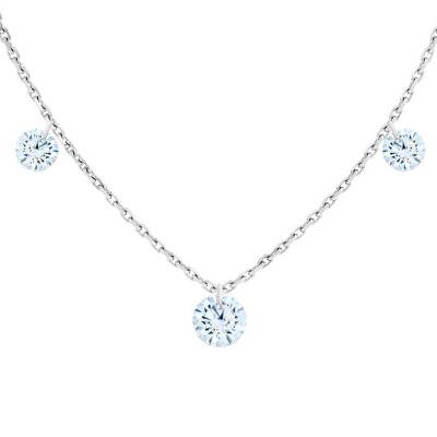 750 White Gold & Trio Drilled Brilliant Diamond 0,20 ct F/VS2 Necklace, Length 40 cm to 45 cm - Ocarat