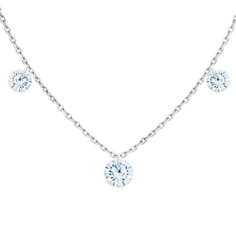 750 White Gold & Trio Drilled Brilliant Diamond 0,20 ct F/VS2 Necklace, Length 40 cm to 45 cm - Ocarat