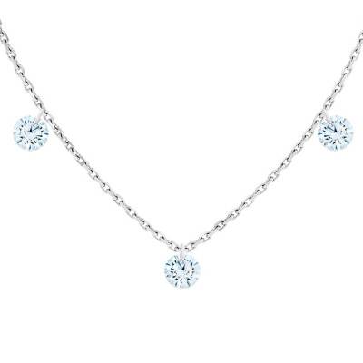 Collier diamants percés brillant F/VS2 Trio & Or Blanc 750, 40 à 45 cm - Ocarat