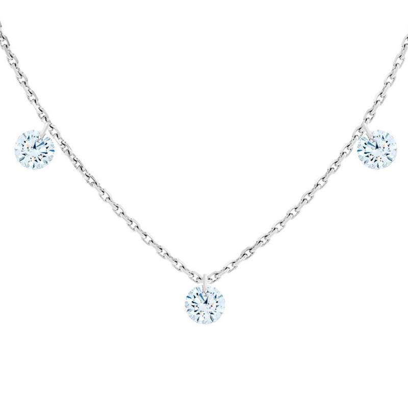 750 White Gold & Brilliant-Cut F/VS2 Drilled Diamond Trio Necklace 0.30 ct, Length 40 cm to 45 cm - Ocarat