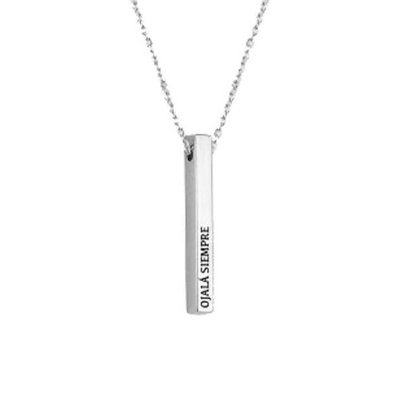 925 Rhodium-Plated Silver Name Bar Necklace, 43 cm to 47 cm Length - Emanessence