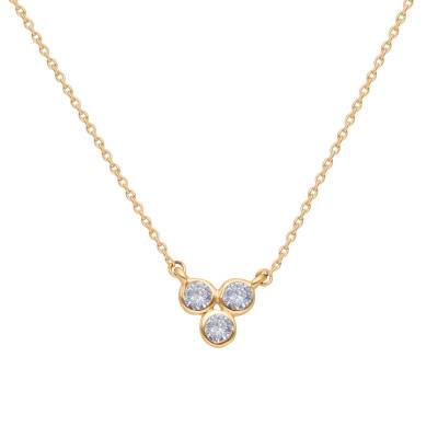 375 Yellow Gold Triple White Crystal Necklace, 45 cm - Ocarat