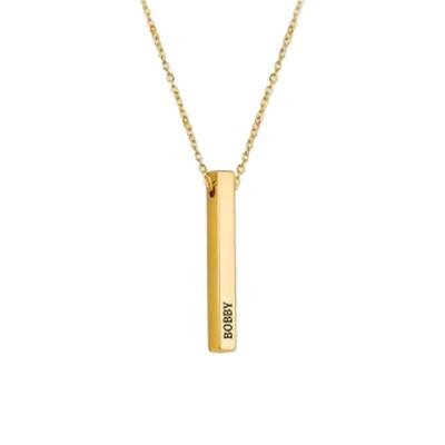 925 Silver Gold-Plated Name Bar Necklace, Length 43 cm to 47 cm - Emanessence