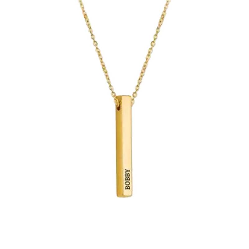 925 Silver Gold-Plated Name Bar Necklace, Length 43 cm to 47 cm - Emanessence