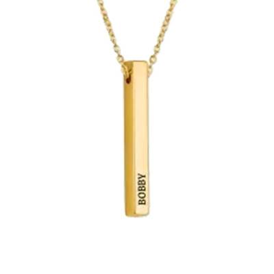925 Silver Gold-Plated Name Bar Necklace, Length 43 cm to 47 cm - Emanessence