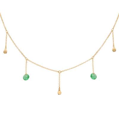 Collier Cristaux Ronds Verts & Pampilles en Or Jaune 375, 45 cm - Ocarat