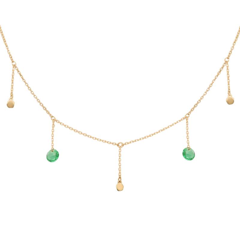 375/1000 Yellow Gold & Round Stone Dangle Necklace, 45 cm Length - Ocarat