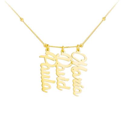 Collier Triple Prénoms Personnalisable Doré, Longueur de 40,5 à 44,5 cm - Emanessence