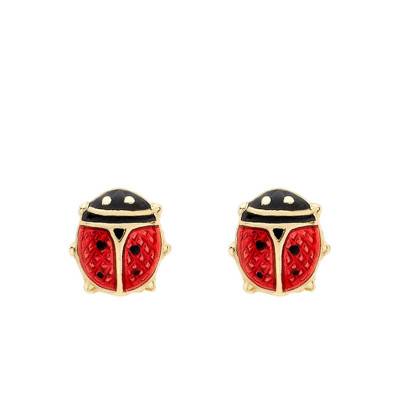 Puces d'Oreilles Coccinelles & Email en Or Jaune 375 - Bambins