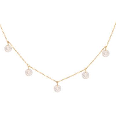 375/1000 Yellow Gold Necklace & Round White Stones, 42 cm Length - Ocarat