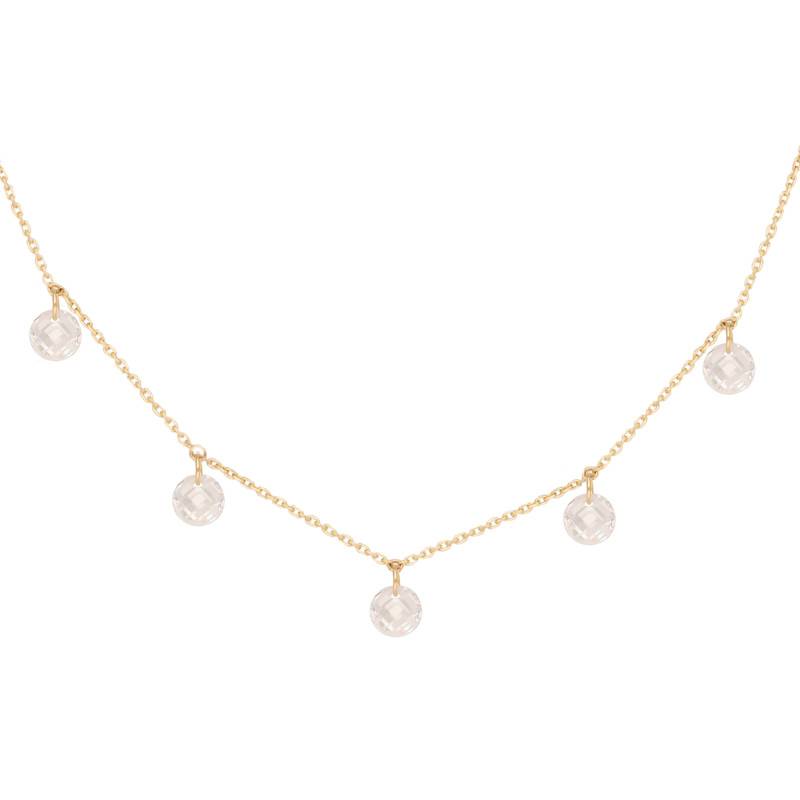 375/1000 Yellow Gold Necklace & Round White Stones, 42 cm Length - Ocarat