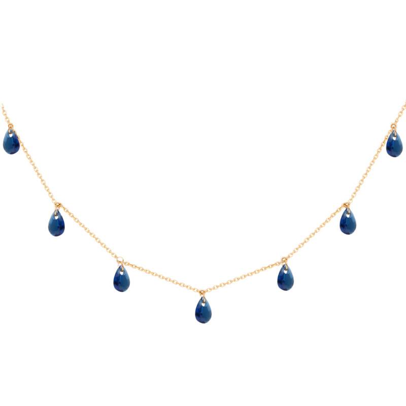 375/1000 Yellow Gold & Blue Pear Crystal Long Necklace, 78.5 cm to 84 cm Length - Ocarat