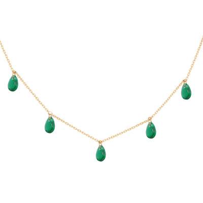 375/1000 Yellow Gold Sautoir Necklace & Green Pear Crystals, 84 cm Length - Ocarat