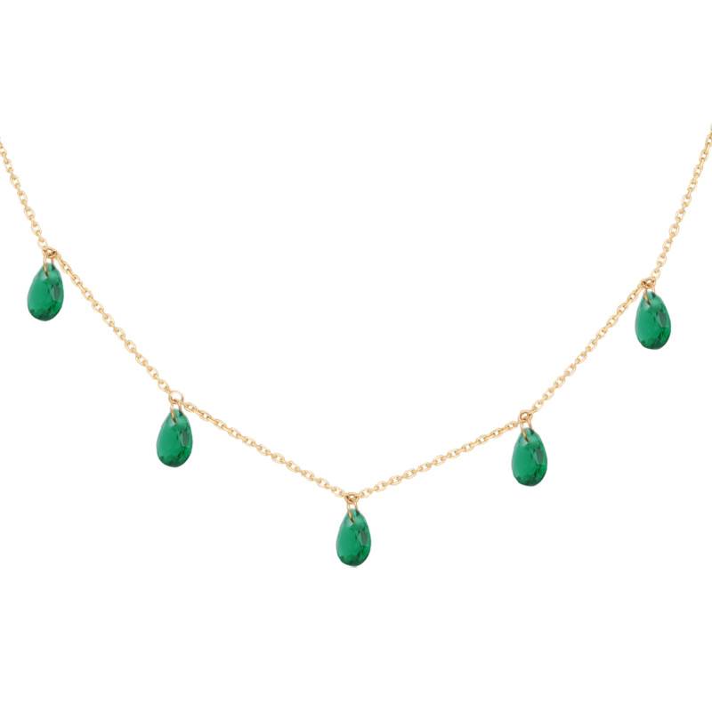 375/1000 Yellow Gold Sautoir Necklace & Green Pear Crystals, 84 cm Length - Ocarat