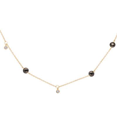 375/1000 Yellow Gold Necklace & Round Black and White Stones, 45 cm Length - Ocarat
