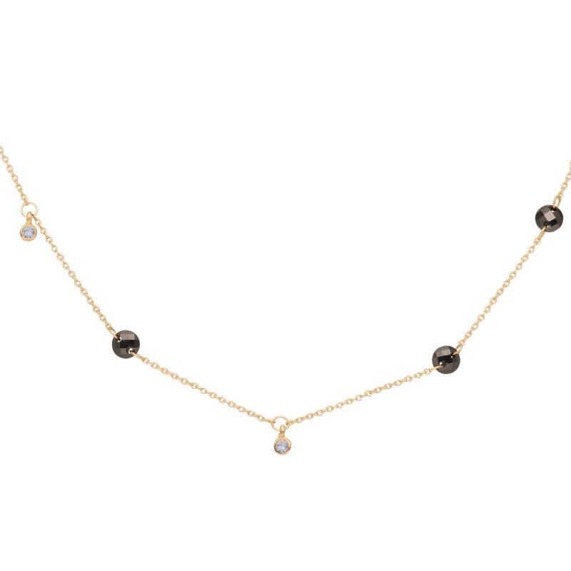 375/1000 Yellow Gold Necklace & Round Black and White Stones, 45 cm Length - Ocarat