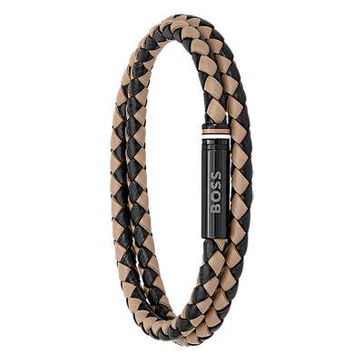 Ares Bicolor Leather & Black Steel Bracelet, 17,50 cm - 1580495S - Boss