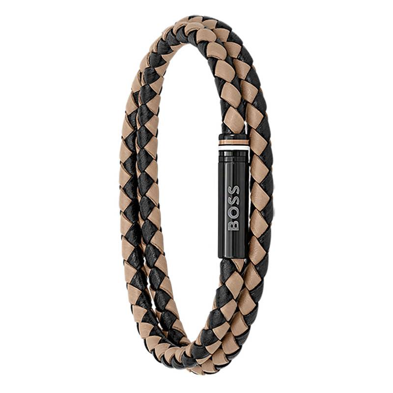 Ares Bicolor Leather & Black Steel Bracelet, 17,50 cm - 1580495S - Boss