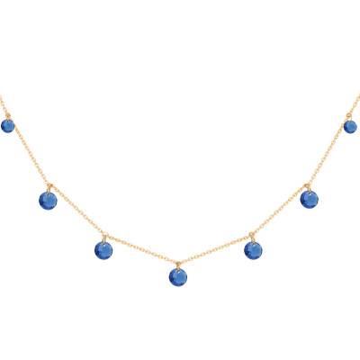 Collier Cristaux Ronds Bleus en Or Jaune 375, Longueur 53 cm - Ocarat