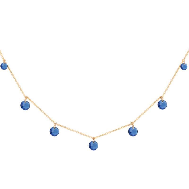 Blue Round Crystal 375/1000 Yellow Gold Necklace, 53 cm - Ocarat