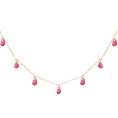 Sautoir Cristaux Poires Roses en Or Jaune 375, Longueur 84 cm - Ocarat