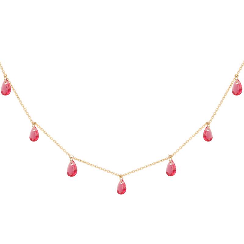 375/1000 Yellow Gold & Pink Pear Crystal Long Necklace, 84 cm Length - Ocarat