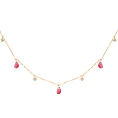 375/1000 Yellow Gold Necklace & Pink and White Stones, 41 cm Length - Ocarat