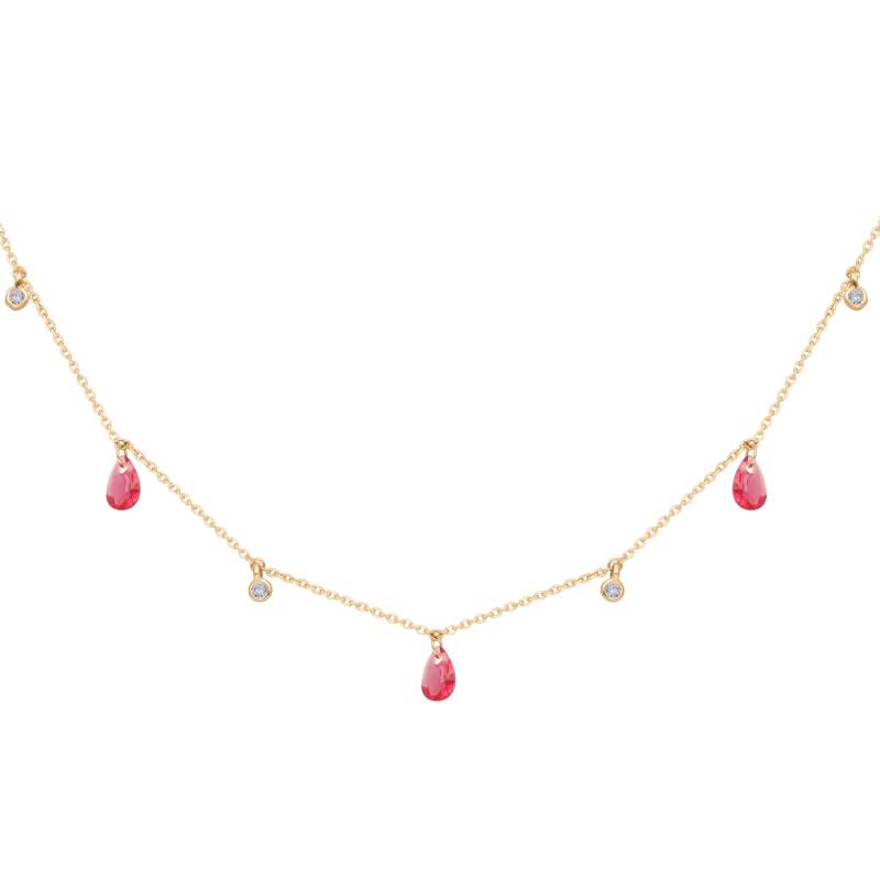 375/1000 Yellow Gold Necklace & Pink and White Stones, 41 cm Length - Ocarat
