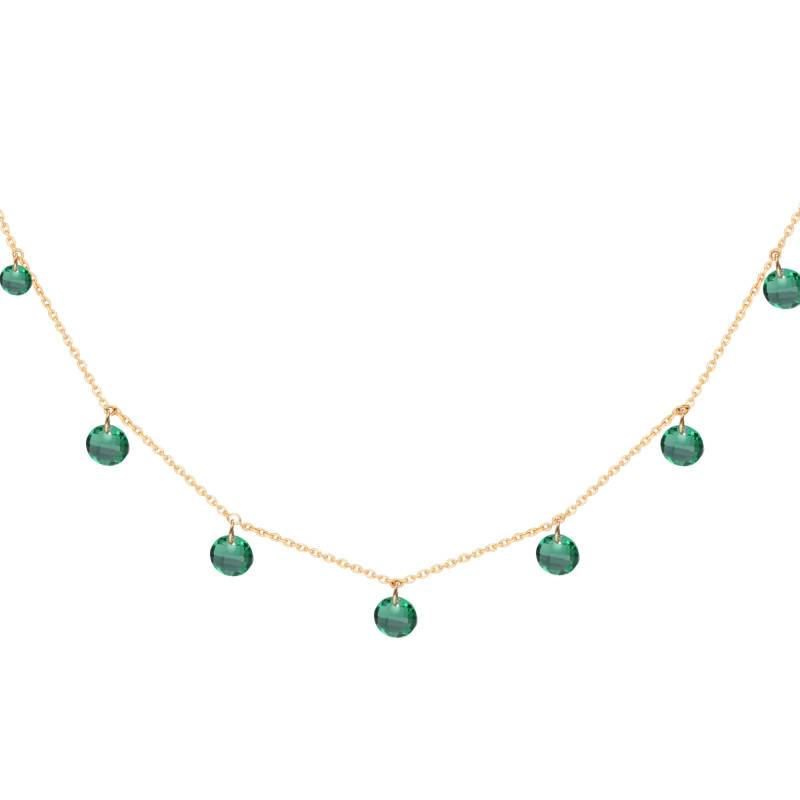 375 Yellow Gold & Green Round Stone Necklace, 53 cm - Ocarat