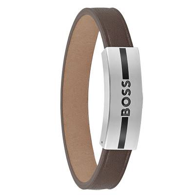Luke Brown Leather and Steel Bracelet, 17,50 cm - 1580496S - Boss