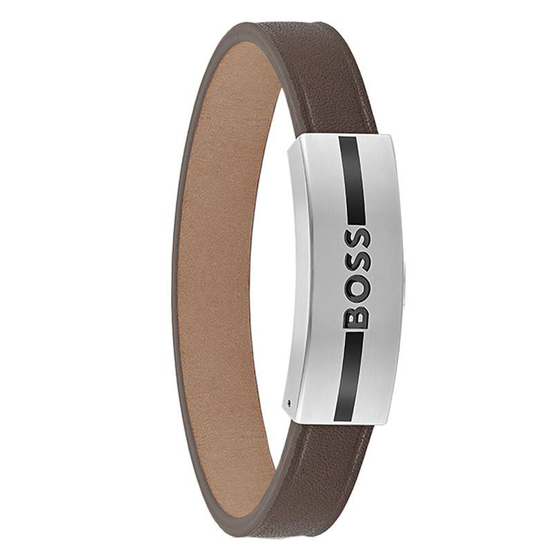 Luke Brown Leather and Steel Bracelet, 17,50 cm - 1580496S - Boss
