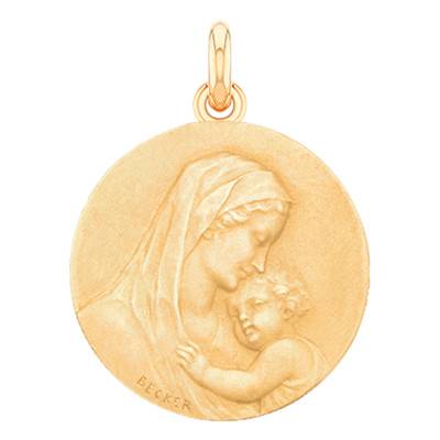 Médaille Ronde Vierge Maternité Or Jaune 750, Diamètre 15 mm à 25 mm - Becker
