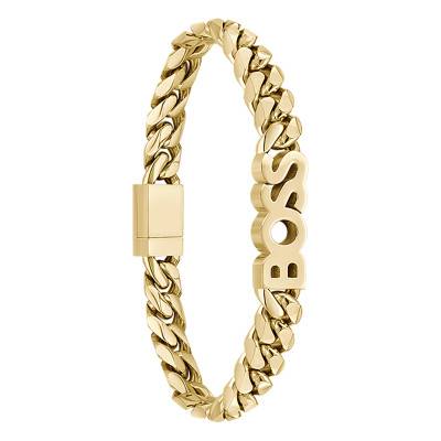 Bracelet Kassy Boss Maille Cubaine en Acier Doré, Longueur 19 cm - 1580505M - Boss