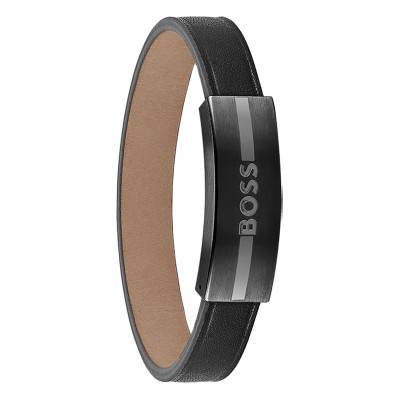 Bracelet Luke Cuir & Acier Noir, Longueur 17,50 cm - 1580490S - Boss