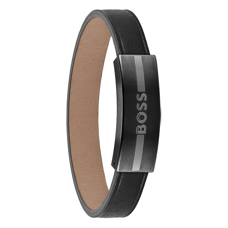 Luke Black Leather & Steel Bracelet, Length 17,50 cm - 1580490S - Boss