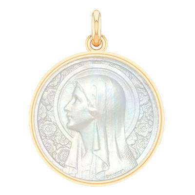 Médaille Vierge à l'Eglantier Nacre & Or Jaune 750, Diamètre 18 mm à 22 mm - Becker