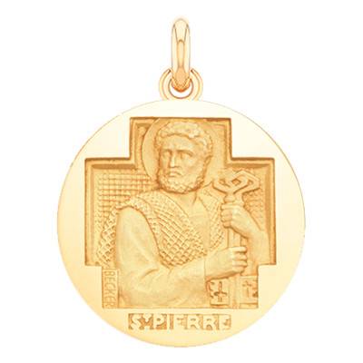 Saint Peter 750/1000 Yellow Gold Medal, Diameter 15 mm to 20 mm - Becker
