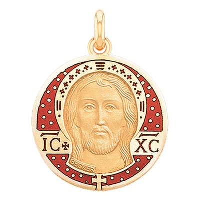 Christ Medal Red Enamel & 750 Yellow Gold, Diameter 22 mm - Becker