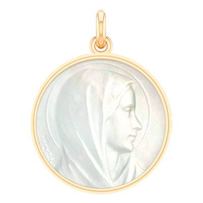 Médaille Vierge Annonciation Nacre & Or Jaune 750, Diamètre 18 mm à 22 mm - Becker
