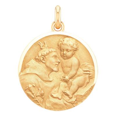 750/1000 Yellow Gold Saint Anthony of Padua Medal, Diameter 15 mm to 20 mm - Becker