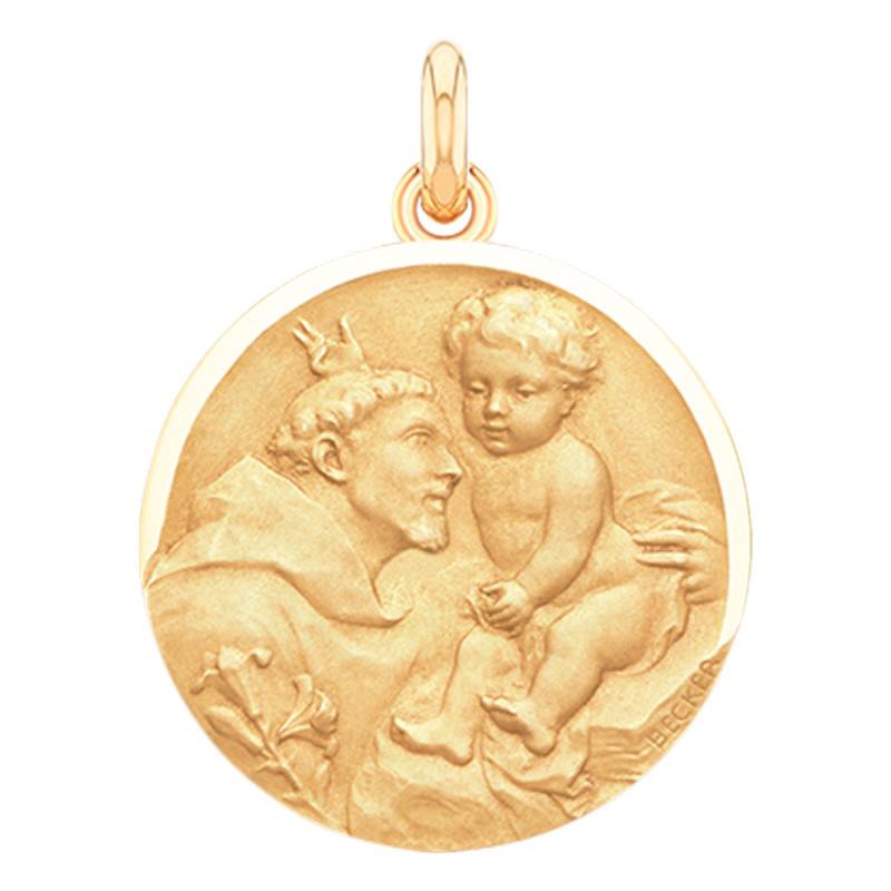 750/1000 Yellow Gold Saint Anthony of Padua Medal, Diameter 15 mm to 20 mm - Becker