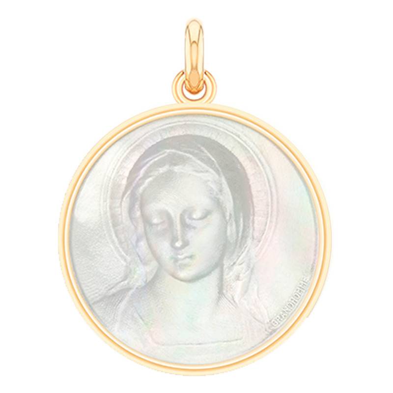 Mother-of-Pearl & 750 Yellow Gold Virgin Amabilis Medal, Diameter 18 mm to 22 mm - Becker