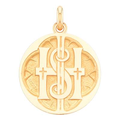 Médaille Monogramme IHS Or Jaune 750, Diamètre 15 mm à 20 mm - Becker