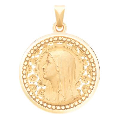 Médaille Vierge à l'Eglantier Perlée Or Jaune 750, Diamètre 35 mm - Becker