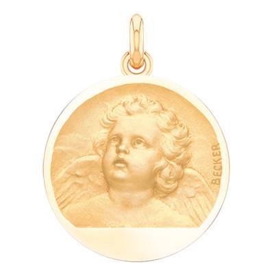 Médaille Ange Regardant Vers le Ciel Or Jaune 750, Diamètre 15 mm à 22 mm - Becker