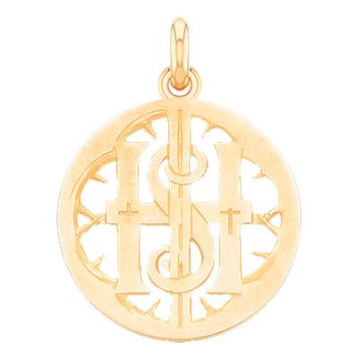 Médaille Monogramme IHS Ajouré Or Jaune 750, Diamètre 18 mm - Becker