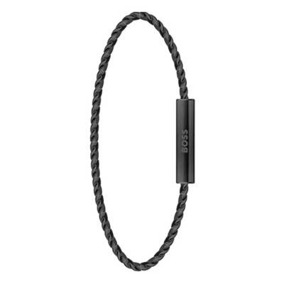 Black Steel Twisted Alek Bracelet, Length 18 cm to 19.50 cm - 1580389 - Boss