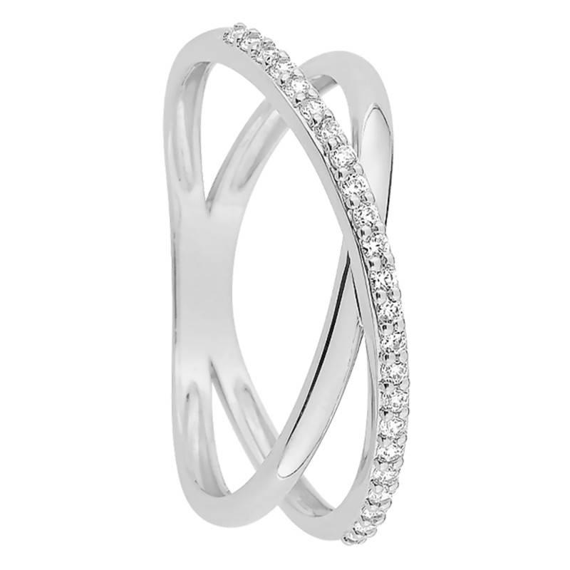 Interlaced Lightweight 375 White Gold & Cubic Zirconia Wedding Ring - Amore
