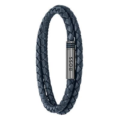 Blue Leather and Steel Ares Bracelet, Length 17.50 or 19 cm - 1580494S - Boss