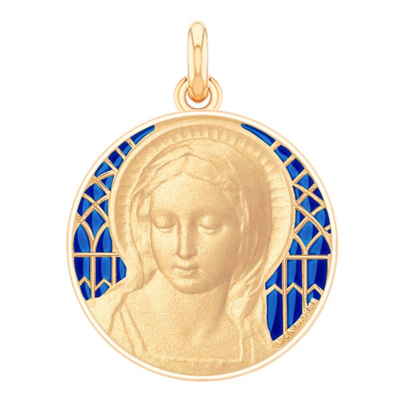 Blue Enamel & 750/1000 Yellow Gold Virgin Mary Amabilis Medal, 22 mm Diameter - Becker